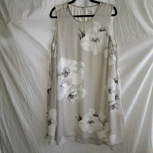 Calvin Klein Dresses & Skirts - Calvin Klein, 16W, Dress, Floral, Gray, White, Black, Sleeveless, 2 layers
